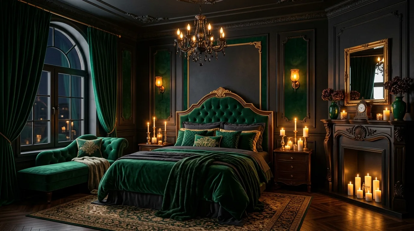 Use black accents to sharpen the darker palette inspiration for a moody bedroom.